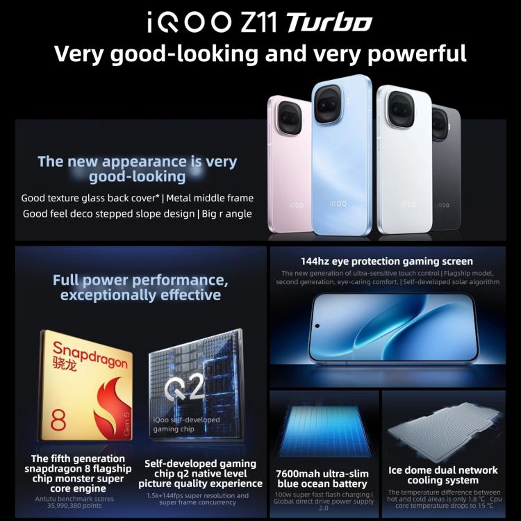 vivo iQOO Z11 Turbo, 16GB+512GB, Ultrasonic 3D Fingerprint, 6.59 inch Android 16 OriginOS 6 Snapdragon 8 Gen 5 Octa Core, OTG, NFC, Network: 5G, 16GB+512GB