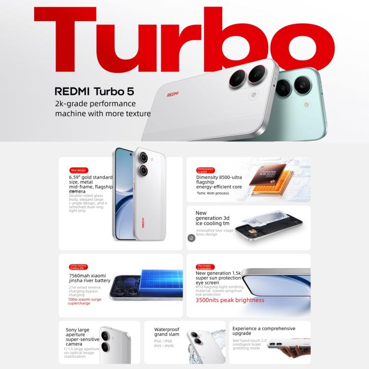 Xiaomi REDMI Turbo 5, 16GB+256GB, 6.59 inch Xiaomi HyperOS 3 Dimensity 8500-Ultra Octa Core, NFC, Network: 5G, 16GB+256GB
