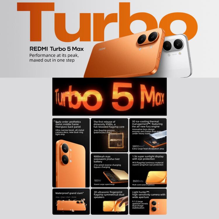 Xiaomi REDMI Turbo 5 Max, 12GB+512GB, 6.83 inch Xiaomi HyperOS 3 Dimensity 9500s Octa Core, NFC, Network: 5G, 12GB+512GB
