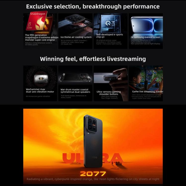vivo iQOO 15 Ultra, 16GB+1TB, Ultrasonic 3D Fingerprint, 6.85 inch Android 16 OriginOS 6 Snapdragon 8 Elite Gen 5 Octa Core, OTG, NFC, Network: 5G, Support Google Play, 16GB+1TB