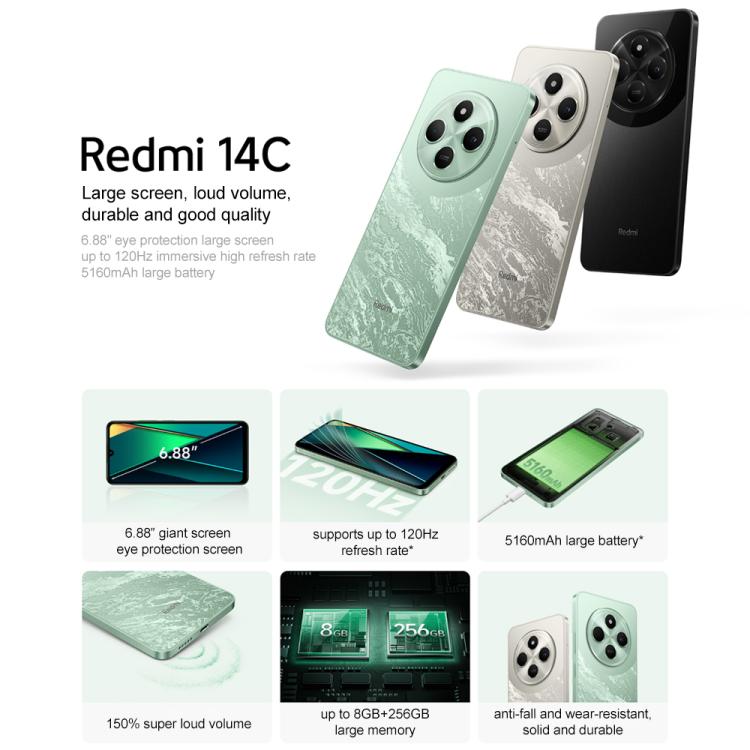 Xiaomi Redmi 14C, 4GB+64GB, 6.67 inch Xiaomi HyperOS MediaTek Helio G81-Ultra Octa Core, Network: 4G, 4GB+64GB