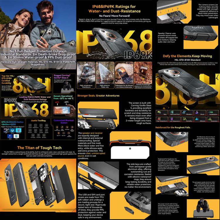Blackview BL7000 Rugged Phone, 8GB+256GB, 6.78 inch Android 15 MediaTek Dimensity 6300 Octa Core, Network: 5G, NFC, OTG, 8GB+256GB