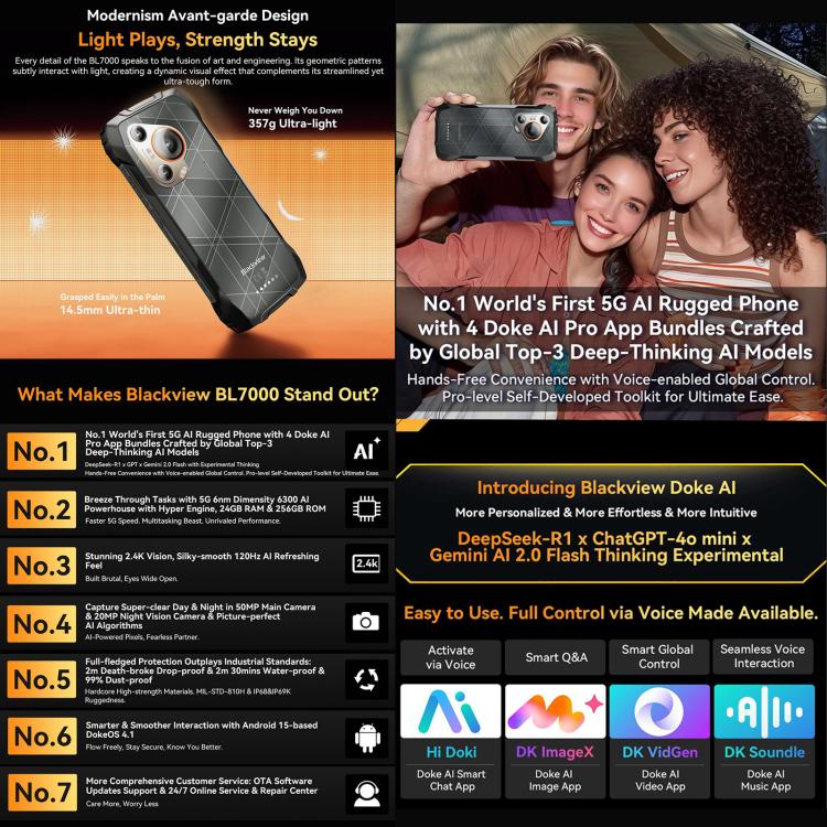 Blackview BL7000 Rugged Phone, 8GB+256GB, 6.78 inch Android 15 MediaTek Dimensity 6300 Octa Core, Network: 5G, NFC, OTG, 8GB+256GB