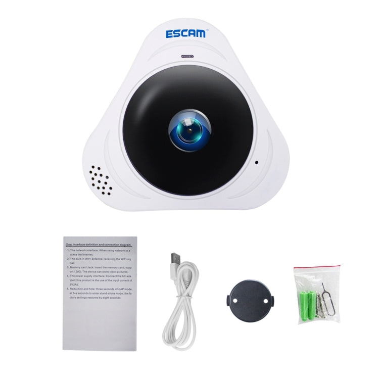 ESCAM Q8 960P 360 Degrees Fisheye Lens 1.3MP WiFi IP Camera, Support Motion Detection / Night Vision, IR Distance: 5-10m, AU Plug, Q8 UK Plug, Q8 US Plug, Q8  AU Plug, Q8 EU Plug