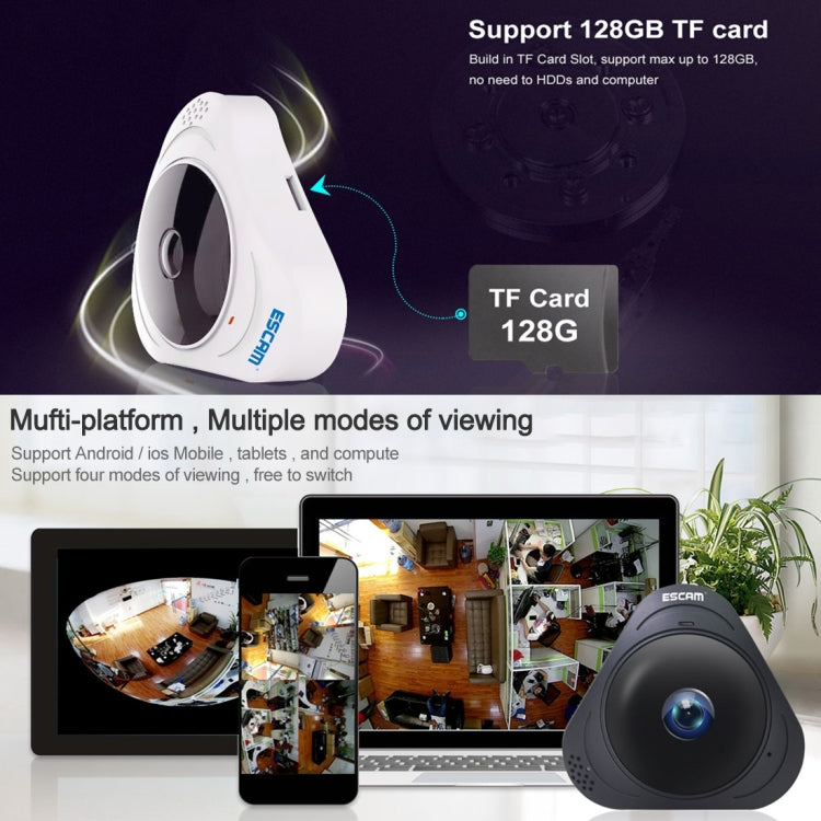ESCAM Q8 960P 360 Degrees Fisheye Lens 1.3MP WiFi IP Camera, Support Motion Detection / Night Vision, IR Distance: 5-10m, AU Plug, Q8 UK Plug, Q8 US Plug, Q8  AU Plug, Q8 EU Plug