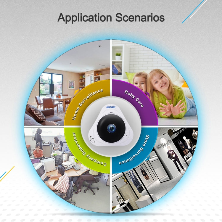 ESCAM Q8 960P 360 Degrees Fisheye Lens 1.3MP WiFi IP Camera, Support Motion Detection / Night Vision, IR Distance: 5-10m, AU Plug, Q8 UK Plug, Q8 US Plug, Q8  AU Plug, Q8 EU Plug
