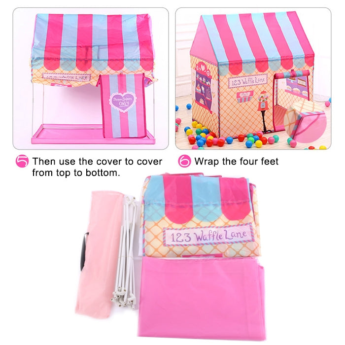 Household Children Printing Play Tent Small Game House with 50 Ocean Balls & Mat, with 50 Ocean Balls & Mat (Green), with 50 Ocean Balls & Mat (Light Pink), with 50 Ocean Balls & Mat (Black White), with 50 Ocean Balls & Mat (Pink)