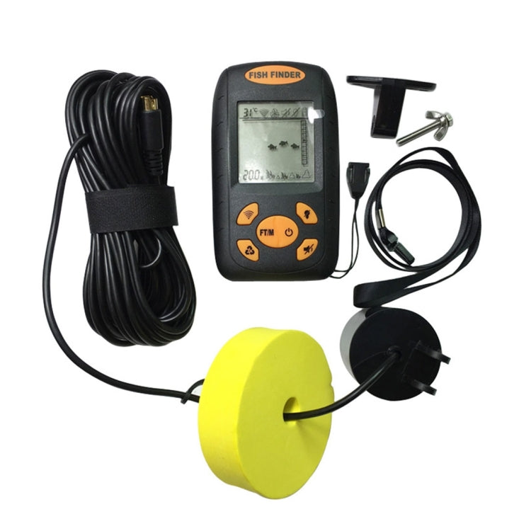 Portable Ultrasonic Fish Finder, Water Depth & Temperature Fishfinder with Wired Sonar Sensor Transducer and LCD Display, Fish Finder  Black