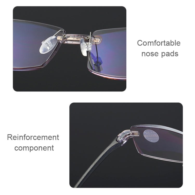 Rimless Anti Blue-ray Blue Film Lenses Presbyopic Glasses, +1.50D, +1.50D