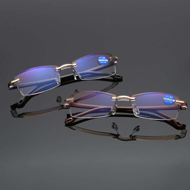 Rimless Anti Blue-ray Blue Film Lenses Presbyopic Glasses, +1.50D, +1.50D