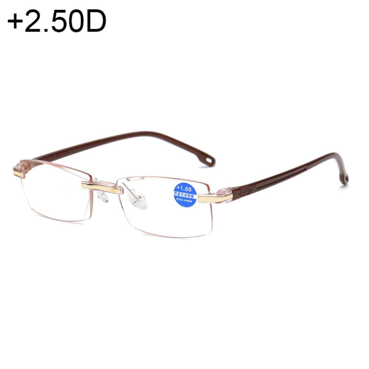 Rimless Anti Blue-ray Blue Film Lenses Presbyopic Glasses, +2.50D, +2.50D