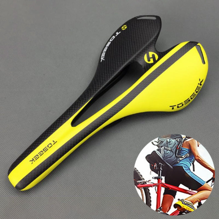 TOSEEK Road Bike Carbon Fiber Seat Bicycle Hollow Seat Saddle, 3K Texture + Extinction, Extinction(Orange), Extinction(Red), Extinction(Yellow)