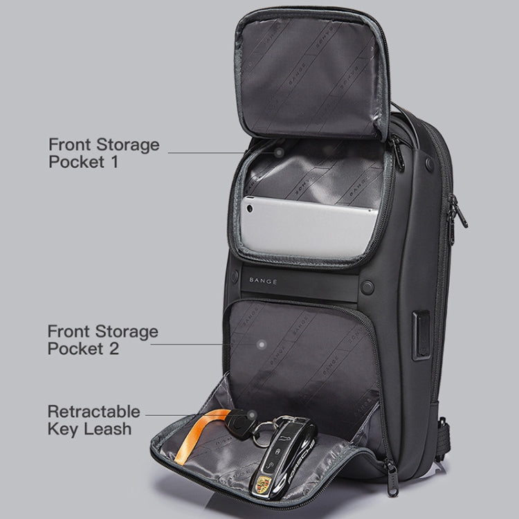 Bange BG-7258 Men Oxford Cloth Waterproof Crossbody Chest Bag with USB Port, Size: 35 x 21 x 12cm, 35 x 21 x 12cm(Black)