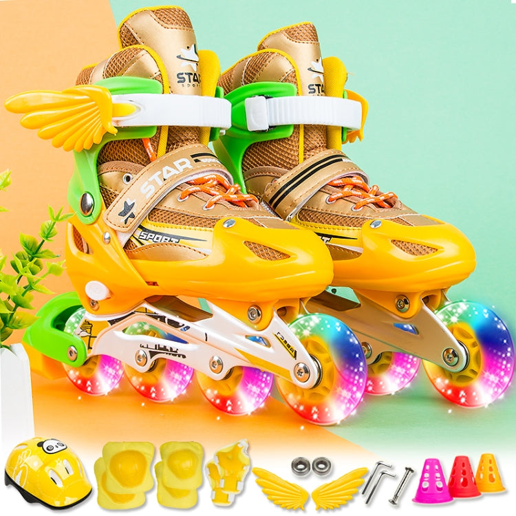Adjustable Children Full Flash Single Four-wheel Roller Skates Skating Shoes Set, Size : S, Size : S (Pink), Size : S (Gold), Size : S (Blue), Size : S (Red)