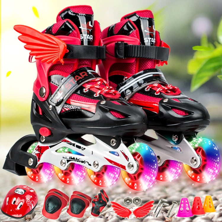 Adjustable Children Full Flash Single Four-wheel Roller Skates Skating Shoes Set, Size : S, Size : S (Pink), Size : S (Gold), Size : S (Blue), Size : S (Red)