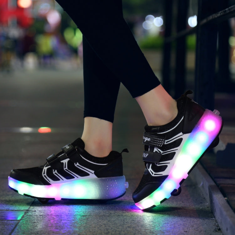 WS01 LED Light Ultra Light Mesh Surface Rechargeable Double Wheel Roller Skating Shoes Sport Shoes, Size : 28, Size : 28