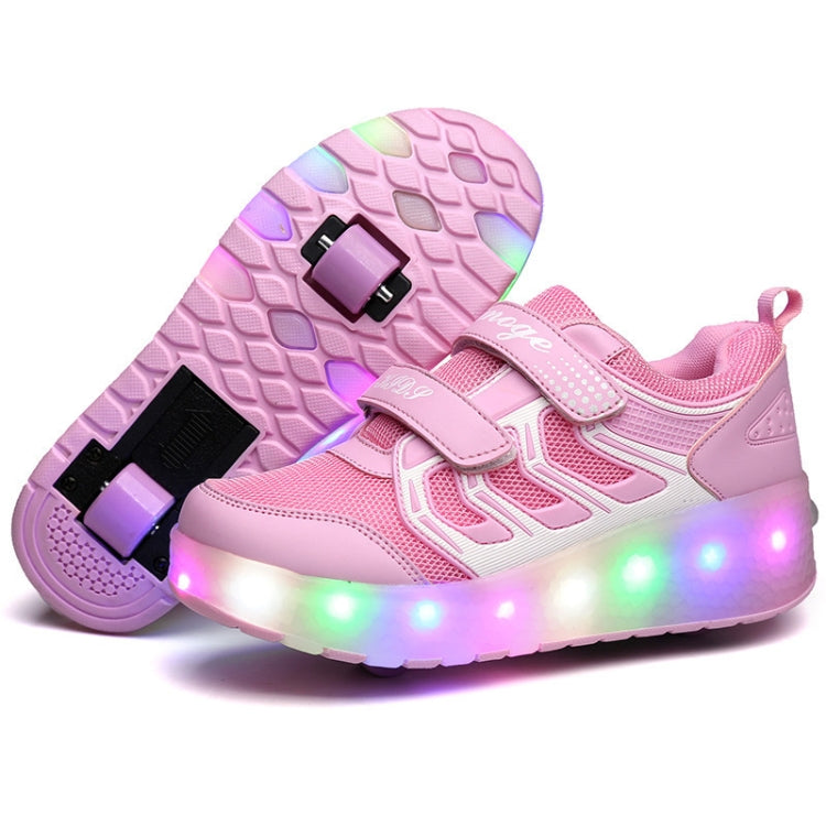 WS01 LED Light Ultra Light Mesh Surface Rechargeable Double Wheel Roller Skating Shoes Sport Shoes, Size : 28, Size : 28