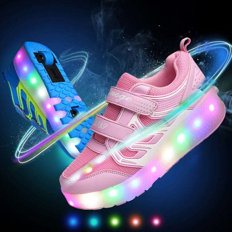 WS01 LED Light Ultra Light Mesh Surface Rechargeable Double Wheel Roller Skating Shoes Sport Shoes, Size : 32, Size : 32