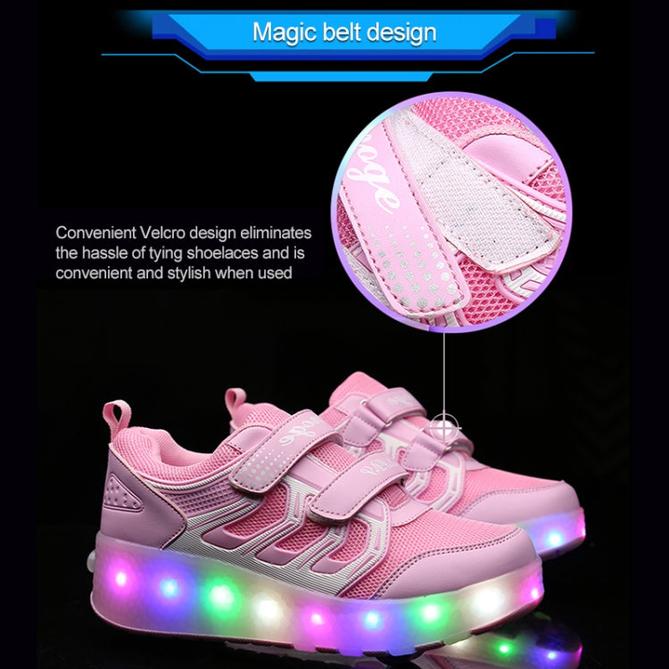 WS01 LED Light Ultra Light Mesh Surface Rechargeable Double Wheel Roller Skating Shoes Sport Shoes, Size : 33, Size : 33