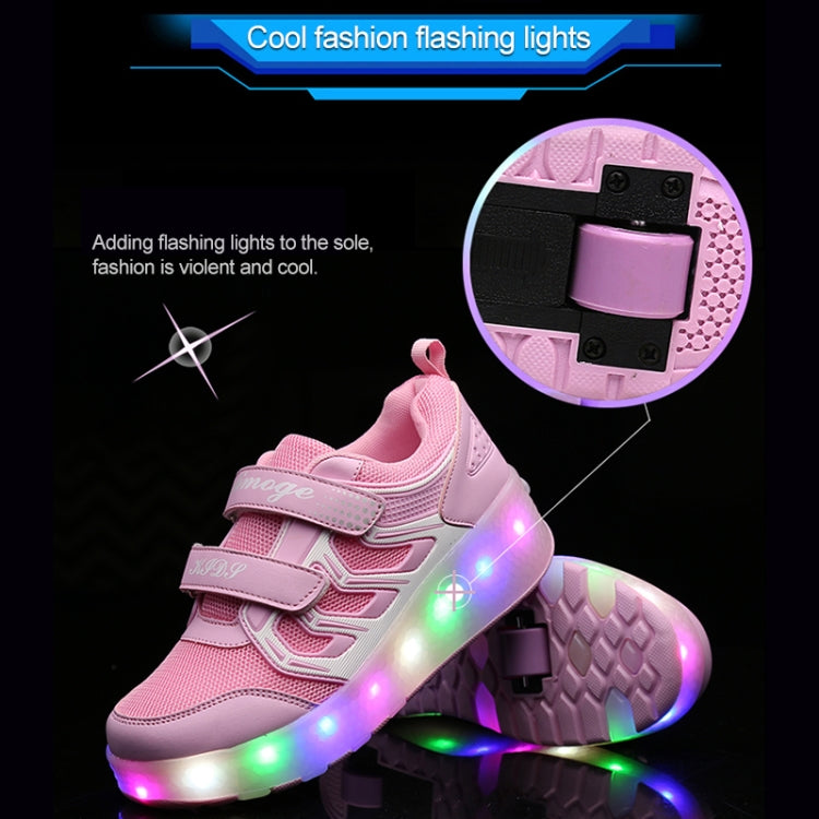WS01 LED Light Ultra Light Mesh Surface Rechargeable Double Wheel Roller Skating Shoes Sport Shoes, Size : 37, Size : 37