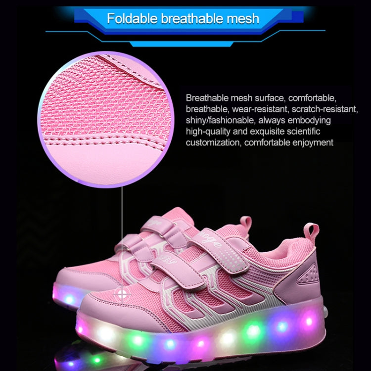 WS01 LED Light Ultra Light Mesh Surface Rechargeable Double Wheel Roller Skating Shoes Sport Shoes, Size : 37, Size : 37