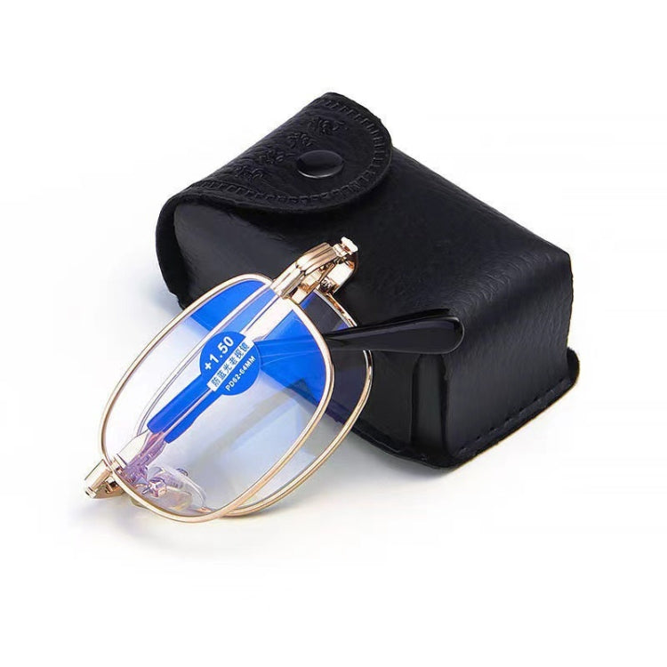 Folding Anti Blue-ray Presbyopic Reading Glasses with Case & Cleaning Cloth, +1.50D, +1.50D