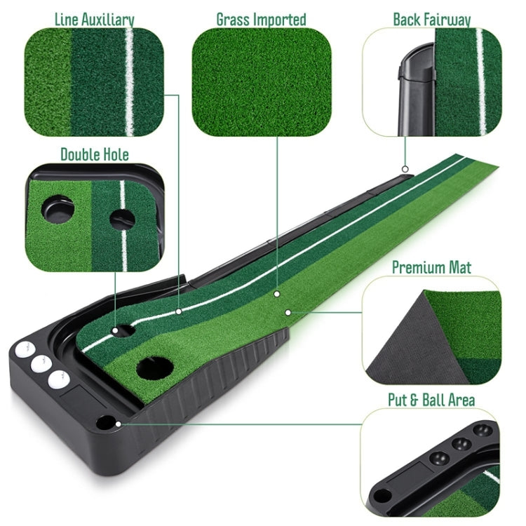 PGM Golf Mini Putting Mat Push Rod Trainer 2.5m, with Auto Ball Return Fairway, 2.5m, with Auto Ball Return Fairway