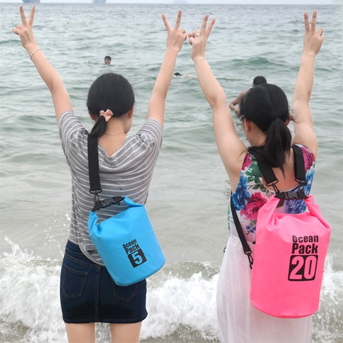 Outdoor Waterproof Double Shoulder Bag Dry Sack PVC Barrel Bag, Capacity: 20L, Capacity: 20L (Yellow), Capacity: 20L (Black), Capacity: 20L (Dark Blue), Capacity: 20L (Orange), Capacity: 20L (Pink), Capacity: 20L (Green), Capacity: 20L (Sky Blue)
