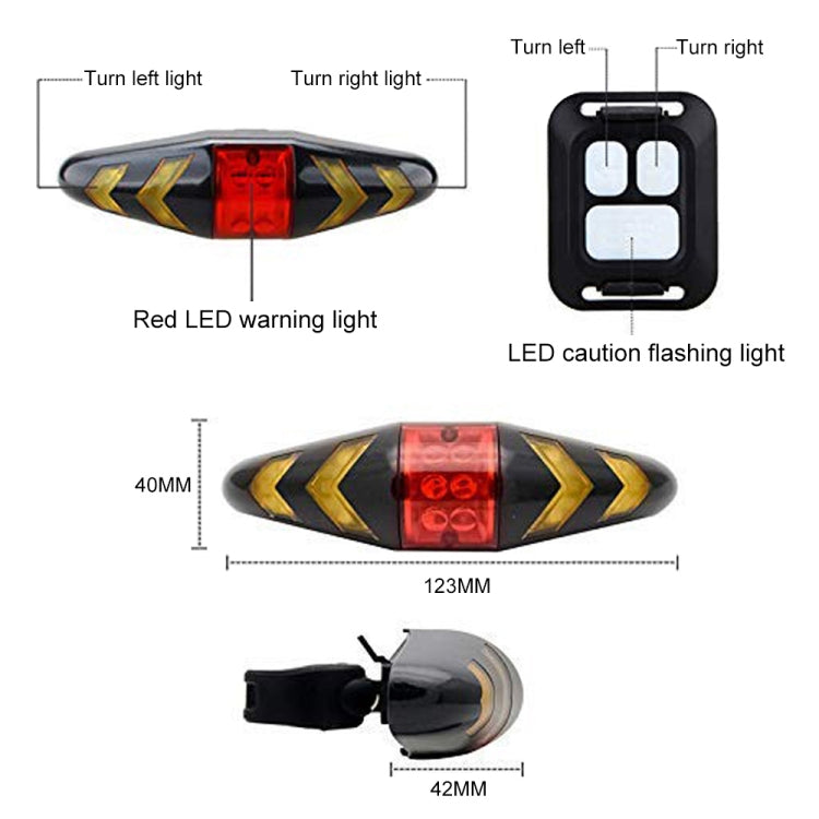 Bicycle Tail Light Intelligent Wireless Remote Control Turn Signal Warning Light, USB Rechargeable
