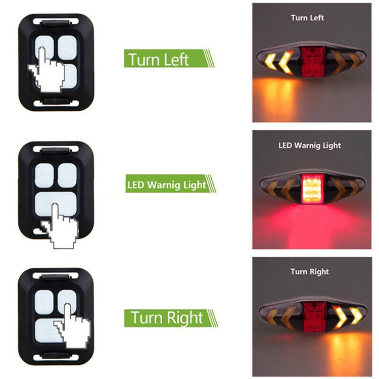 Bicycle Tail Light Intelligent Wireless Remote Control Turn Signal Warning Light, USB Rechargeable