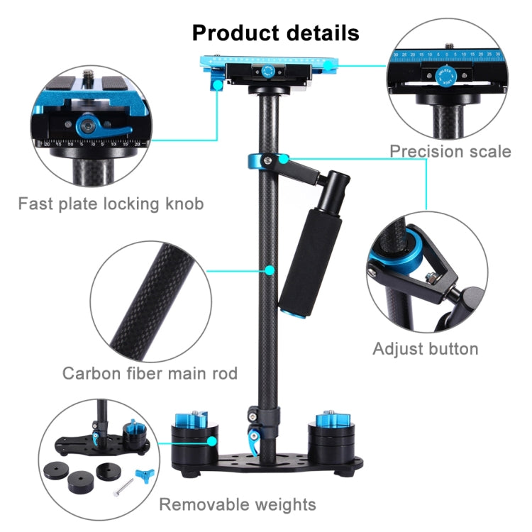 PULUZ 38.5-61cm Carbon Fibre Handheld Stabilizer for DSLR & DV Digital Video & Cameras, Load Range: 0.5-3kg, P60T Blue, P60T Red