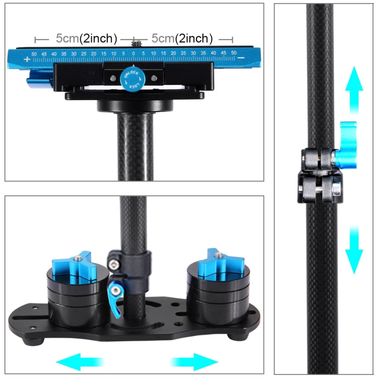 PULUZ 38.5-61cm Carbon Fibre Handheld Stabilizer for DSLR & DV Digital Video & Cameras, Load Range: 0.5-3kg, P60T Blue, P60T Red