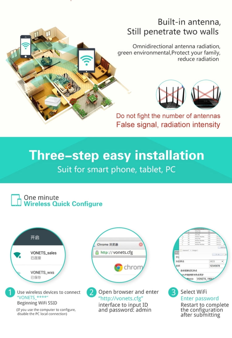 VONETS VAR11N-300 Mini 300Mbps WiFi Repeater & Router & Bridge, Support 802.11N, VAR11N-300
