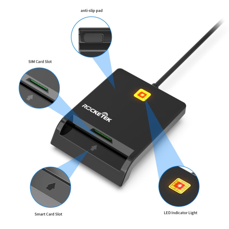Rcoketek CR301 Smart CAC Card Reader USB 2.0 Bank Card SIM Card Tax Reader, USB