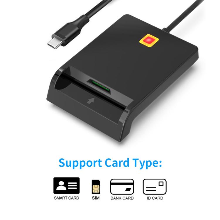 Rcoketek CR301 Type-C Plug Smart CAC Card Reader USB 2.0 Bank Card SIM Card Tax Reader, Type-C