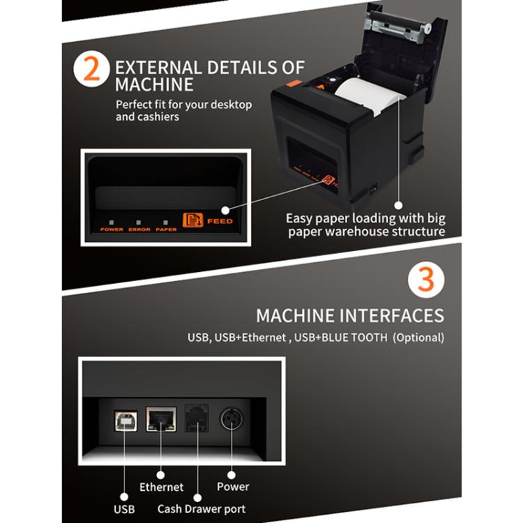 ZJ-8360 II USB and LAN Interface Auto-cutter 80mm Thermal Receipt Printer, ZJ-8360 II USB and LAN