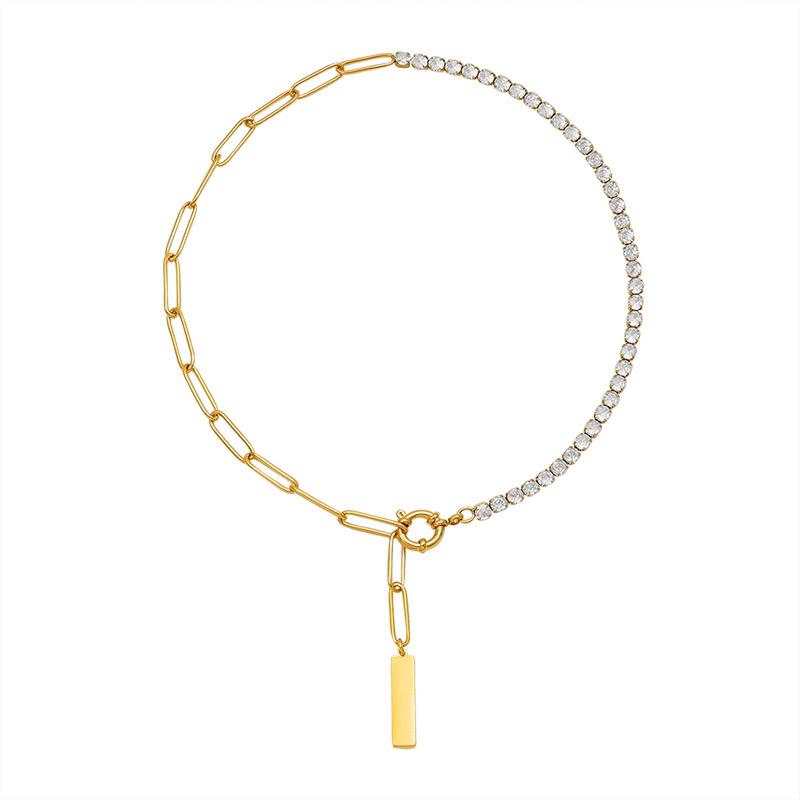 Vivian Luxe 18k gold plated half tennis necklace with crystal accents and toggle clasp