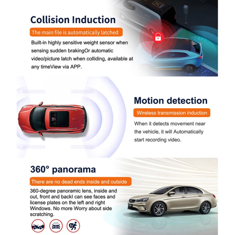 X12 2K Ultra HD Panoramic Triple Recording WiFi Car Driving Recorder Support Mobile APP, X12