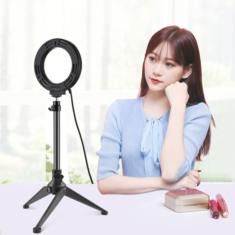 PULUZ 4.7 inch 12cm USB 3 Modes Dimmable LED Ring Vlogging Photography Video Lights + Desktop Tripod Holder with Cold Shoe Tripod Ball Head, Tripod Stand + Ring LED
