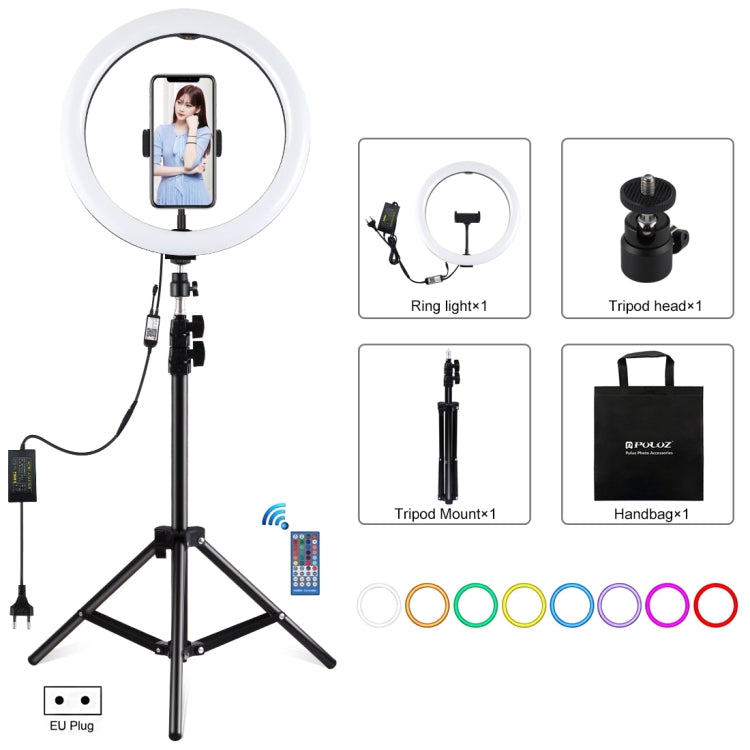 PULUZ 11.8 inch 30cm RGB Light 1.1m Tripod Mount Dimmable LED Ring Vlogging Selfie Photography Video Lights Live Broadcast Kits with Cold Shoe Tripod Ball Head & Phone Clamp, 12 inch RGB+Tripod(EU), 11.8 inch RGB+Tripod(AU)
