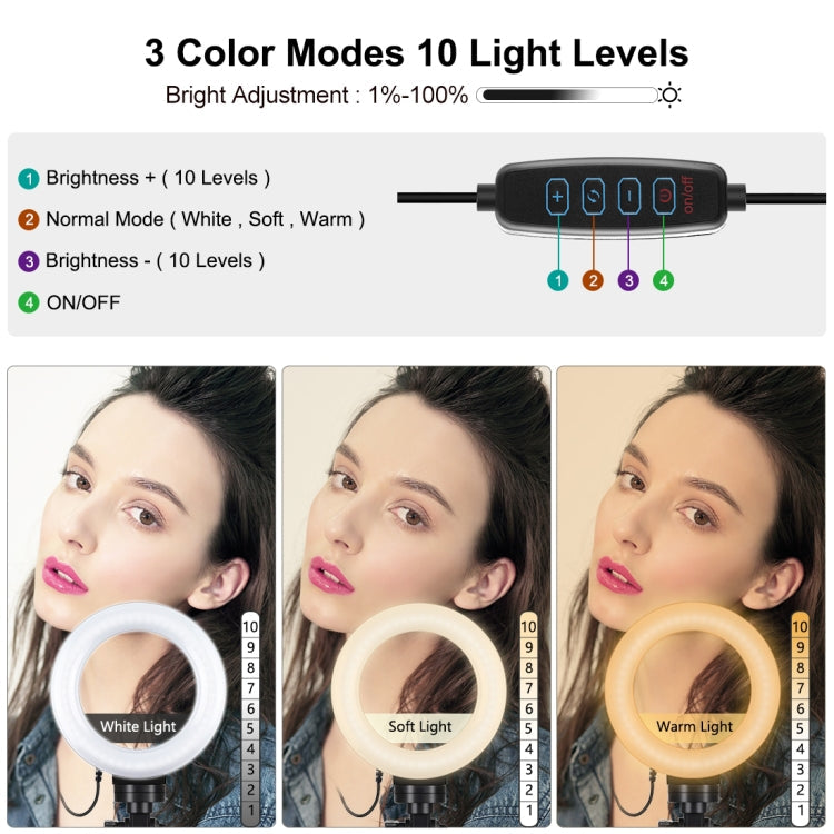 PULUZ 4.7 inch 12cm USB 3 Modes Dimmable LED Ring Vlogging Photography Video Lights + Pocket Tripod Mount Kit with Cold Shoe Tripod Ball Head, 4.7 inch Light+Pocket Tripod