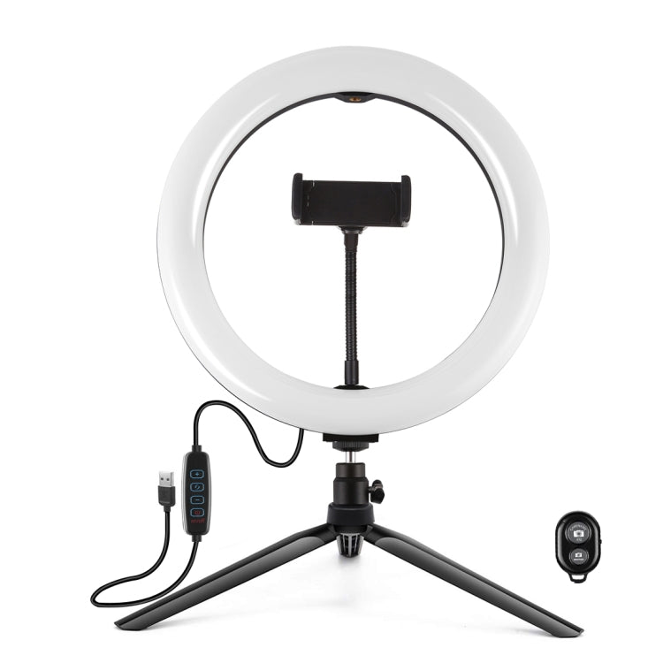 PULUZ 10.2 inch 26cm Light + Desktop Tripod Mount USB 3 Modes Dimmable Dual Color Temperature LED Curved Diffuse Light Ring Vlogging Selfie Photography Video Lights with Phone Clamp, 10.2 inch Curved+Tripod