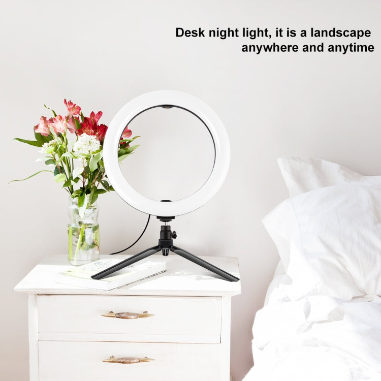 PULUZ 10.2 inch 26cm Light + Desktop Tripod Mount USB 3 Modes Dimmable Dual Color Temperature LED Curved Diffuse Light Ring Vlogging Selfie Photography Video Lights with Phone Clamp, 10.2 inch Curved+Tripod