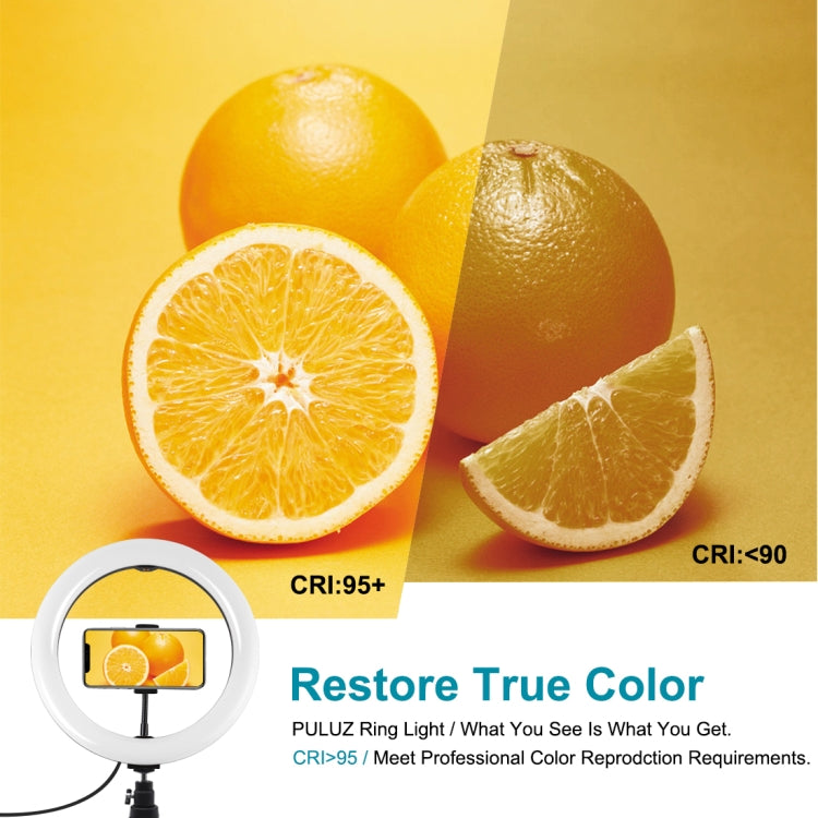 PULUZ 10.2 inch 26cm Light + Desktop Tripod Mount USB 3 Modes Dimmable Dual Color Temperature LED Curved Diffuse Light Ring Vlogging Selfie Photography Video Lights with Phone Clamp, 10.2 inch Curved+Tripod