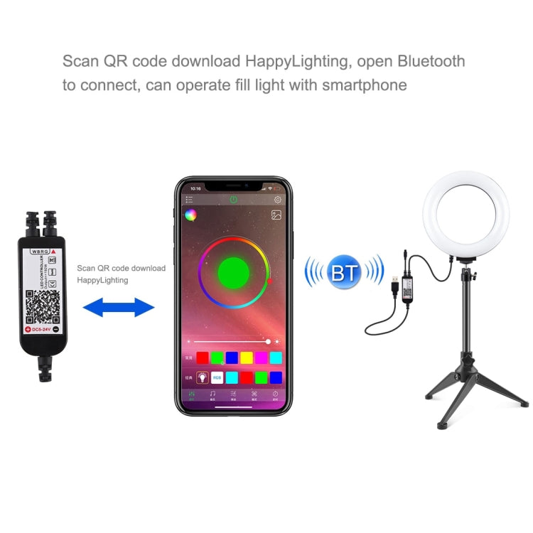 PULUZ 6.2 inch 16cm RGBW Light + Desktop Tripod Mount + USB Dimmable LED Ring Vlogging Photography Video Lights with Cold Shoe Tripod Ball Head & Remote Control, Tripod Mount + 6.2 inch RGBW / Remote