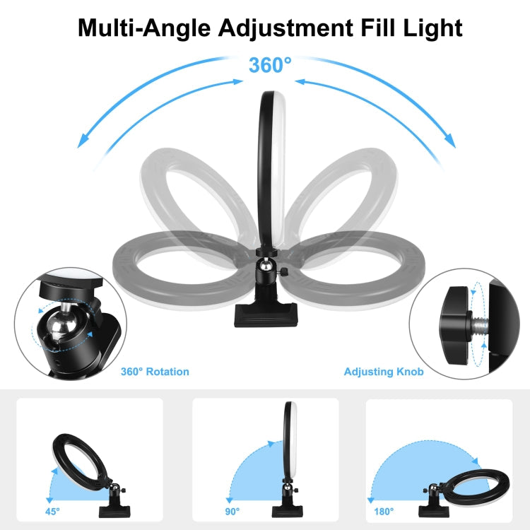 PULUZ 7.9 inch 20cm Ring Selfie Light + Monitor Clip 3 Modes USB Dimmable Dual Color Temperature LED Curved Vlogging Photography Video Lights Kits with Phone Clamp, 7.9 inch+Clip