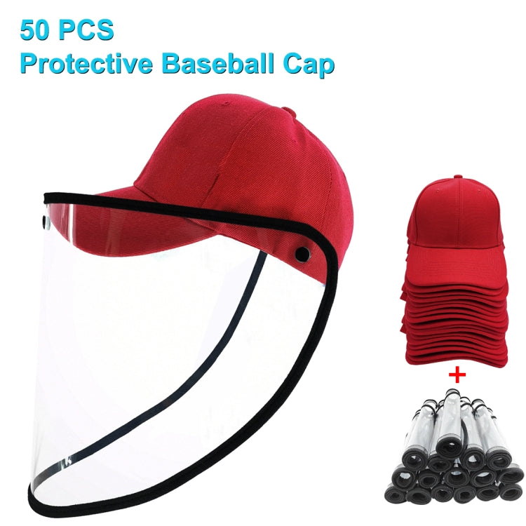 50 PCS Anti-Saliva Splash Anti-Spitting Anti-Fog Anti-Oil Protective Baseball Cap Mask Removable Face Shield, Baseball Cap Mask 50 Pack, 50 PCS Baseball Cap Mask/Red