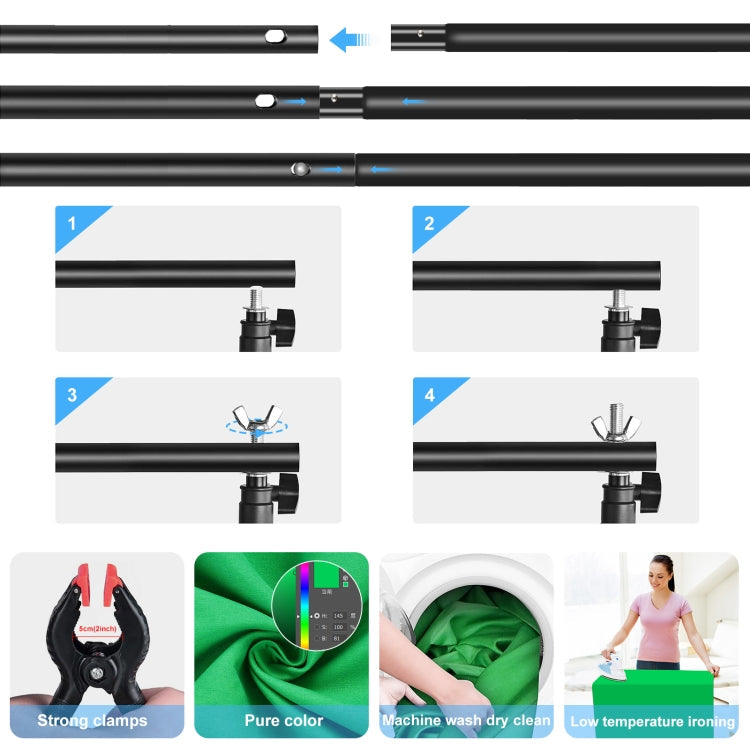 PULUZ 2x2m Photo Studio Background Support Stand Backdrop Crossbar Bracket Kit with Red / Blue / Green Backdrops, 2 x 2m(double stands)