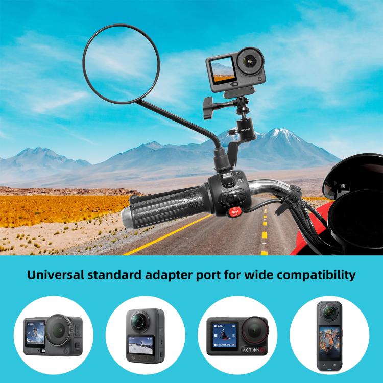 PULUZ Motorcycle Rearview Mirror Aluminum Alloy Action Camera Holder Mount, Rearview Mirror Mount