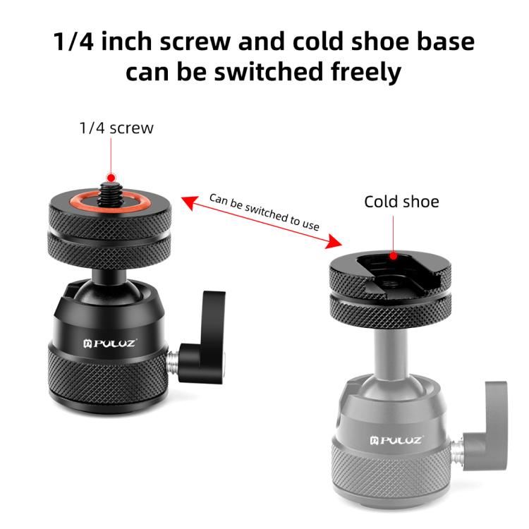 PULUZ Multifunctional Aluminum Alloy Mini Ball Head Tripod Mount Adapter, Cold Shoe & 1/4 Screw Dual-Use, Dual-Use Ball Head Tripod